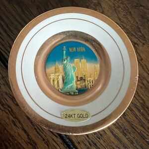 Vintage The Art of Chokin 3" 24kt Gold Edged Plate New York With Twin Towers